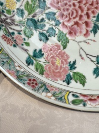 A Chinese famille rose 'Birds among Blossoming Branches' dish, Yongzheng