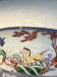 A Chinese famille verte 'Mythical Beasts and Horses' bowl, Fu 黼 mark, Kangxi