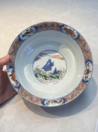 A Chinese famille verte 'Mythical Beasts and Horses' bowl, Fu 黼 mark, Kangxi