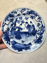 A pair of Chinese blue and white 'Sense of Smell' saucer dishes, artemisia leaf mark, Kangxi