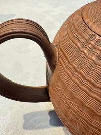 An English 4-piece engine-turned redware tea service, pseudo-Chinese marks, 2nd half 18th C.