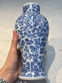 A Chinese blue and white five-piece garniture with floral design, Kangxi