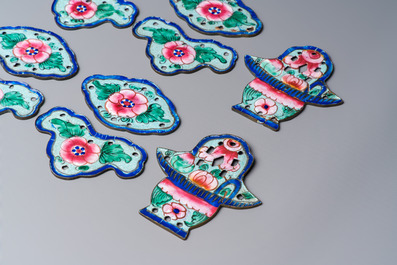 12 Chinese Canton enamel hanging ornaments, 18/19th C.