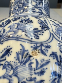 A Chinese blue and white five-piece garniture with floral design, Kangxi