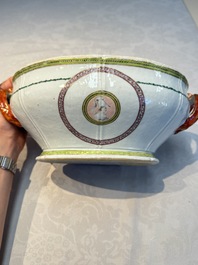 A Chinese famille rose serving dish, a covered tureen and stand with the arms of Peter van Hemert for the Danish market, Qianlong, ca. 1780