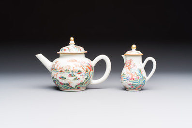 A Chinese famille rose 17-piece 'Deer and Scholars' tea service, Qianlong