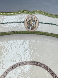 A Chinese famille rose serving dish, a covered tureen and stand with the arms of Peter van Hemert for the Danish market, Qianlong, ca. 1780