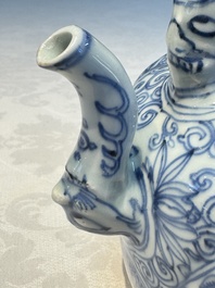 A silver-mounted Chinese blue and white wine pot, Wanli