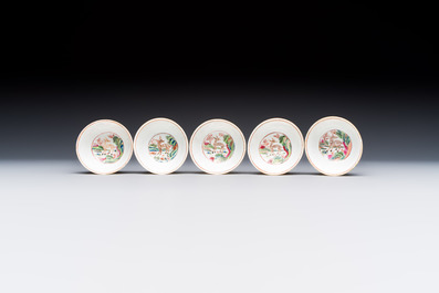 A Chinese famille rose 17-piece 'Deer and Scholars' tea service, Qianlong