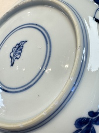 A pair of Chinese blue and white 'Sense of Smell' saucer dishes, artemisia leaf mark, Kangxi