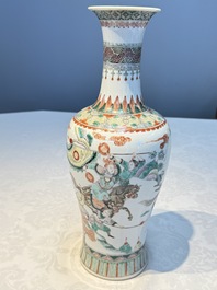 A Chinese famille verte 'Warriors' vase, Kangxi mark, 19th C.