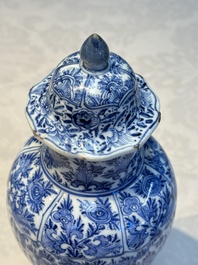 A Chinese blue and white five-piece garniture with floral design, Kangxi