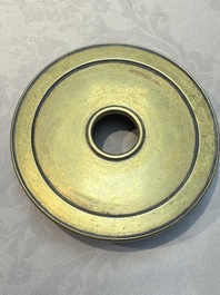 A Chinese bronze handled censer and stand, 17/18th C.