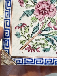 Six Chinese Canton enamel rectangular plaques with landscape, figural, floral and European subject designs, Qianlong