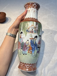 A Chinese famille rose 'Elegant Beauties and Playing Boys' vase, Qianlong mark, 20th C.