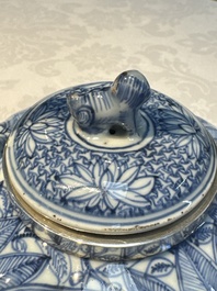 A silver-mounted Chinese blue and white wine pot, Wanli