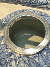 A silver-mounted Chinese blue and white wine pot, Wanli