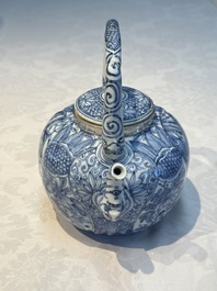 A silver-mounted Chinese blue and white wine pot, Wanli