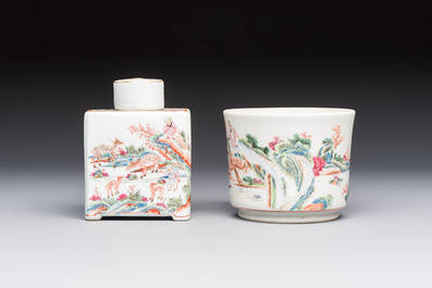 A Chinese famille rose 17-piece 'Deer and Scholars' tea service, Qianlong
