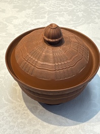 An English 4-piece engine-turned redware tea service, pseudo-Chinese marks, 2nd half 18th C.