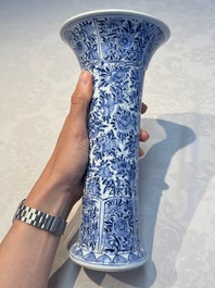 A Chinese blue and white five-piece garniture with floral design, Kangxi