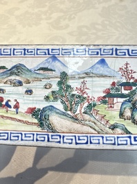 Six Chinese Canton enamel rectangular plaques with landscape, figural, floral and European subject designs, Qianlong