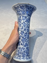 A Chinese blue and white five-piece garniture with floral design, Kangxi
