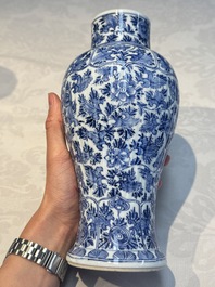 A Chinese blue and white five-piece garniture with floral design, Kangxi