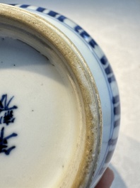 A Chinese blue and white covered vase and two bottle vases, Chenghua and jade marks, Kangxi