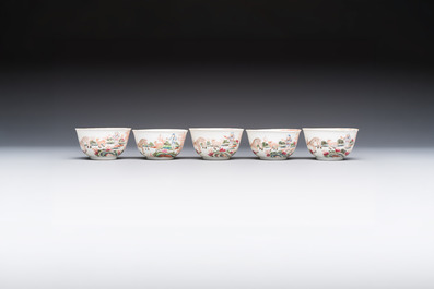 A Chinese famille rose 17-piece 'Deer and Scholars' tea service, Qianlong