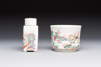 A Chinese famille rose 17-piece 'Deer and Scholars' tea service, Qianlong