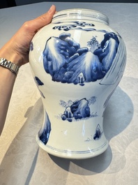 A Chinese blue and white 'Boot-swapping ceremony of Cui Rong' vase, Kangxi