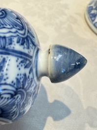 A Chinese blue and white five-piece garniture with floral design, Kangxi