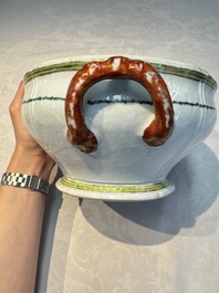 A Chinese famille rose serving dish, a covered tureen and stand with the arms of Peter van Hemert for the Danish market, Qianlong, ca. 1780