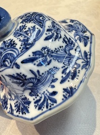 A Chinese blue and white five-piece garniture with floral design, Kangxi