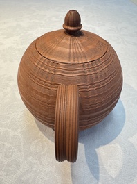 An English 4-piece engine-turned redware tea service, pseudo-Chinese marks, 2nd half 18th C.