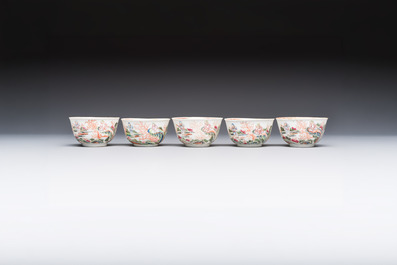 A Chinese famille rose 17-piece 'Deer and Scholars' tea service, Qianlong