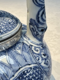 A silver-mounted Chinese blue and white wine pot, Wanli