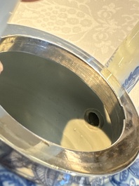 A silver-mounted Chinese blue and white wine pot, Wanli