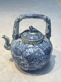 A silver-mounted Chinese blue and white wine pot, Wanli