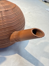 An English 4-piece engine-turned redware tea service, pseudo-Chinese marks, 2nd half 18th C.