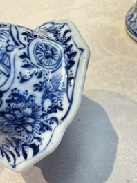 A Chinese blue and white five-piece garniture with floral design, Kangxi