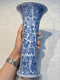 A Chinese blue and white five-piece garniture with floral design, Kangxi