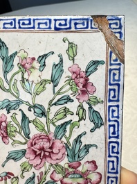 Six Chinese Canton enamel rectangular plaques with landscape, figural, floral and European subject designs, Qianlong