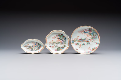 A Chinese famille rose 17-piece 'Deer and Scholars' tea service, Qianlong