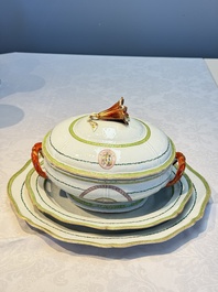 A Chinese famille rose serving dish, a covered tureen and stand with the arms of Peter van Hemert for the Danish market, Qianlong, ca. 1780