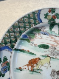 A Chinese famille verte 'Eight Horses' plate, Kangxi