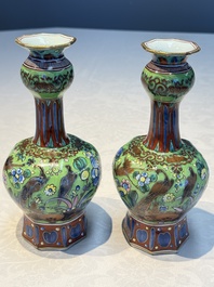 A pair of clobbered Dutch Delft vases, 17th C.