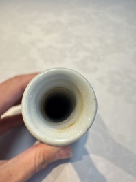A Chinese blue and white covered vase and two bottle vases, Chenghua and jade marks, Kangxi