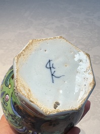A pair of clobbered Dutch Delft vases, 17th C.